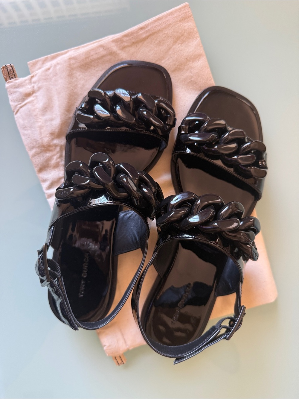 Tory Burch Patent Chain Slide Sandals - Size 9 New !!!!!!
